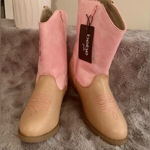 Bebe Girls Pink and Tan Kids Boots • Size 3 (Girls) • Embroidered • NWT